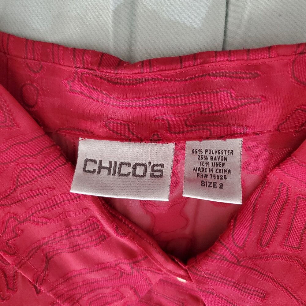 Chico's Women's Pink Linen-Blend Burnout Long Sleeve Button Front Blouse Size 2 - Picture 6 of 10